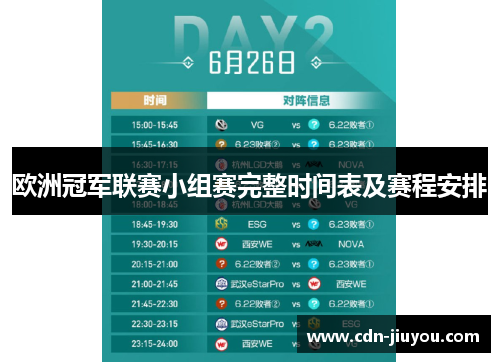 欧洲冠军联赛小组赛完整时间表及赛程安排