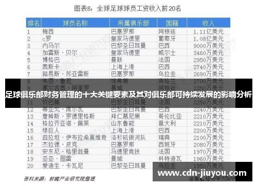 足球俱乐部财务管理的十大关键要素及其对俱乐部可持续发展的影响分析