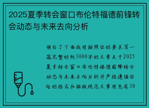 2025夏季转会窗口布伦特福德前锋转会动态与未来去向分析